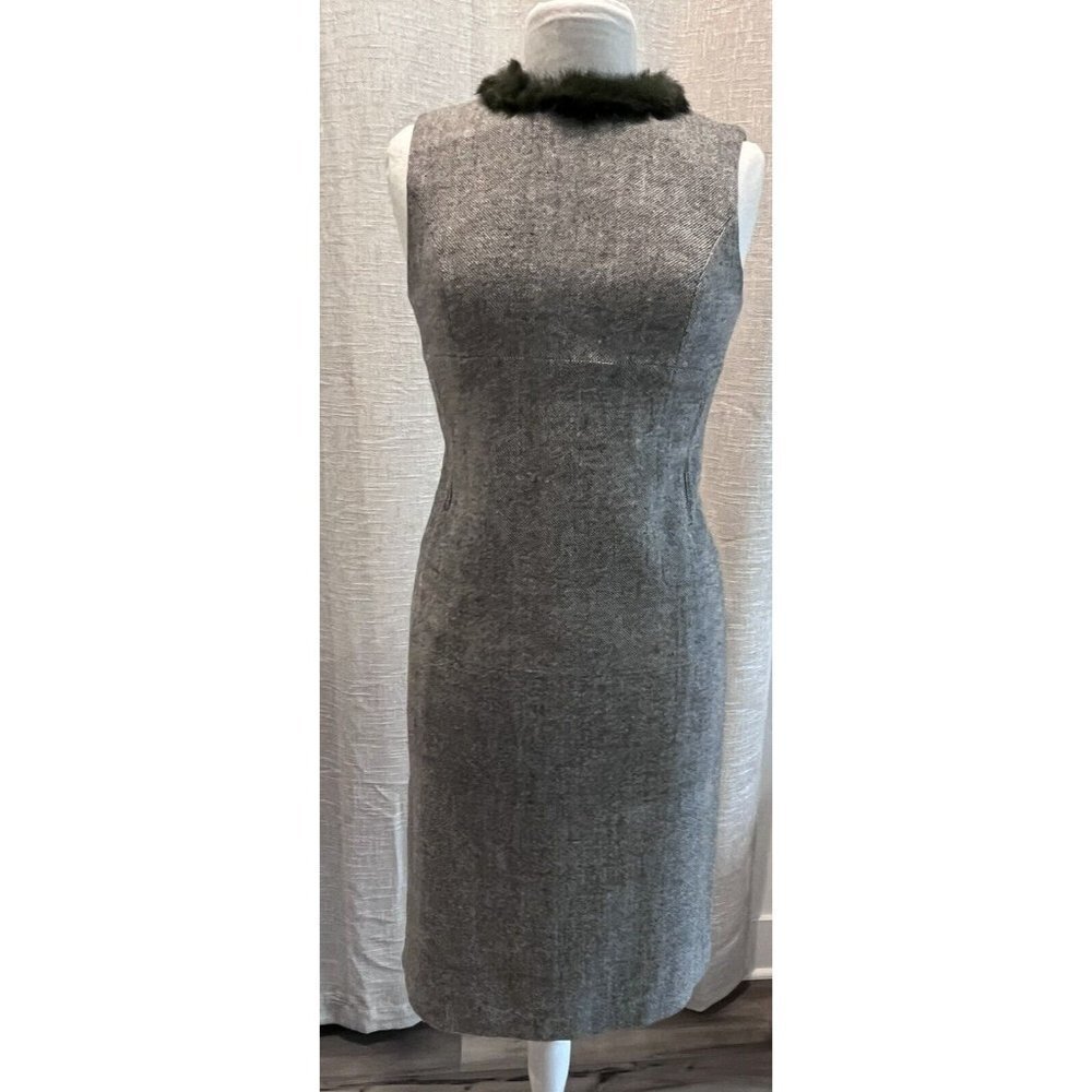 My Choice tweed vintage sheath dress rabbit fur collar 34" chest -waist 31" M?
